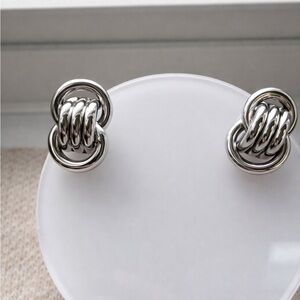 Vintage Monet Silver-Tone Knot Post Earrings – Signed Designer